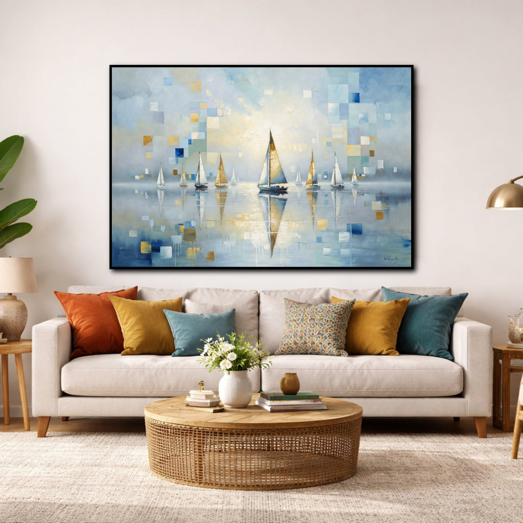 Tableau Voilier Abstrait pour salon