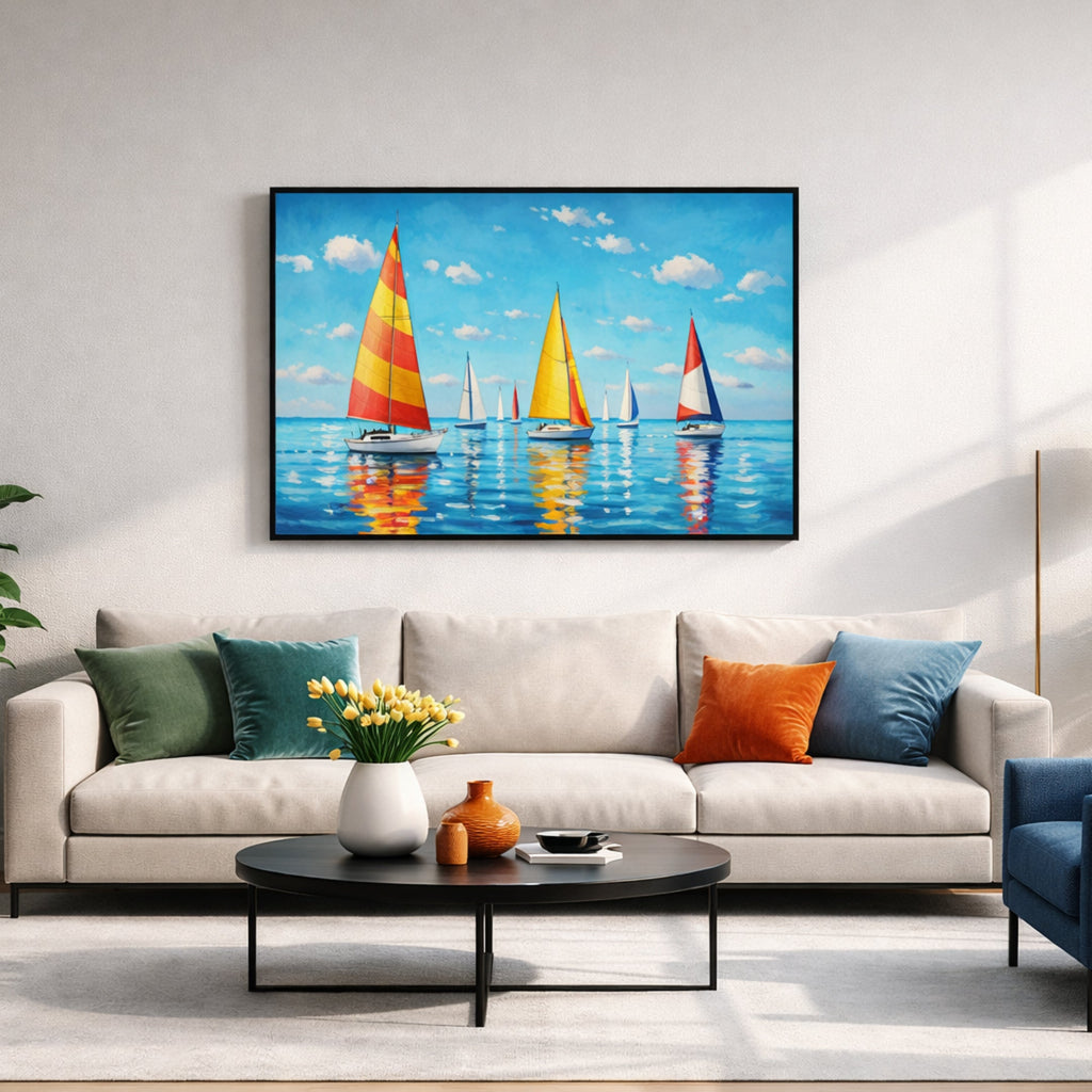 Tableau Voilier Coloré pour salon