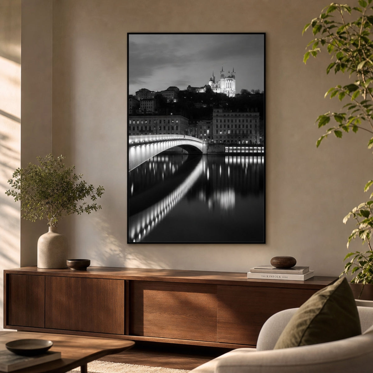 Tableau Vue de Lyon Noir et Blanc pour salon
