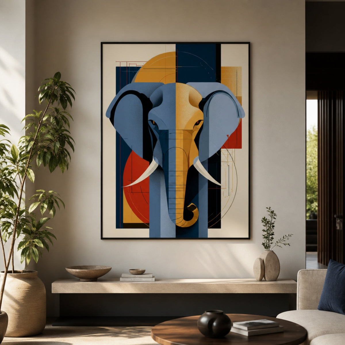 Tableau Éléphant Design Géométrique pour salon