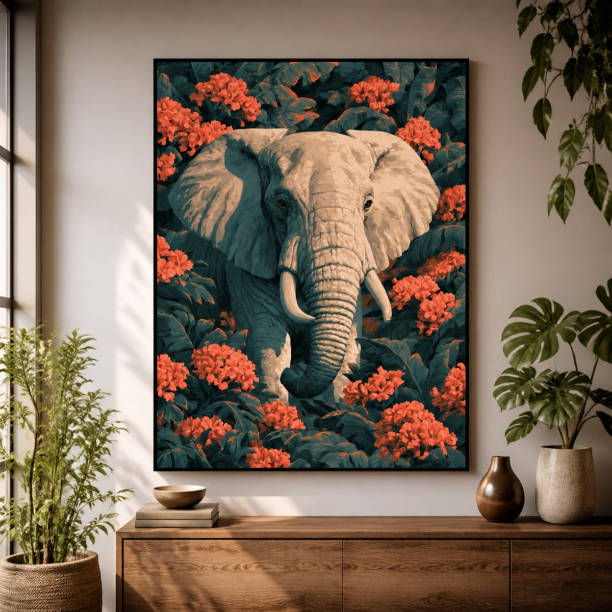 Tableau Éléphant Jungle pour salon