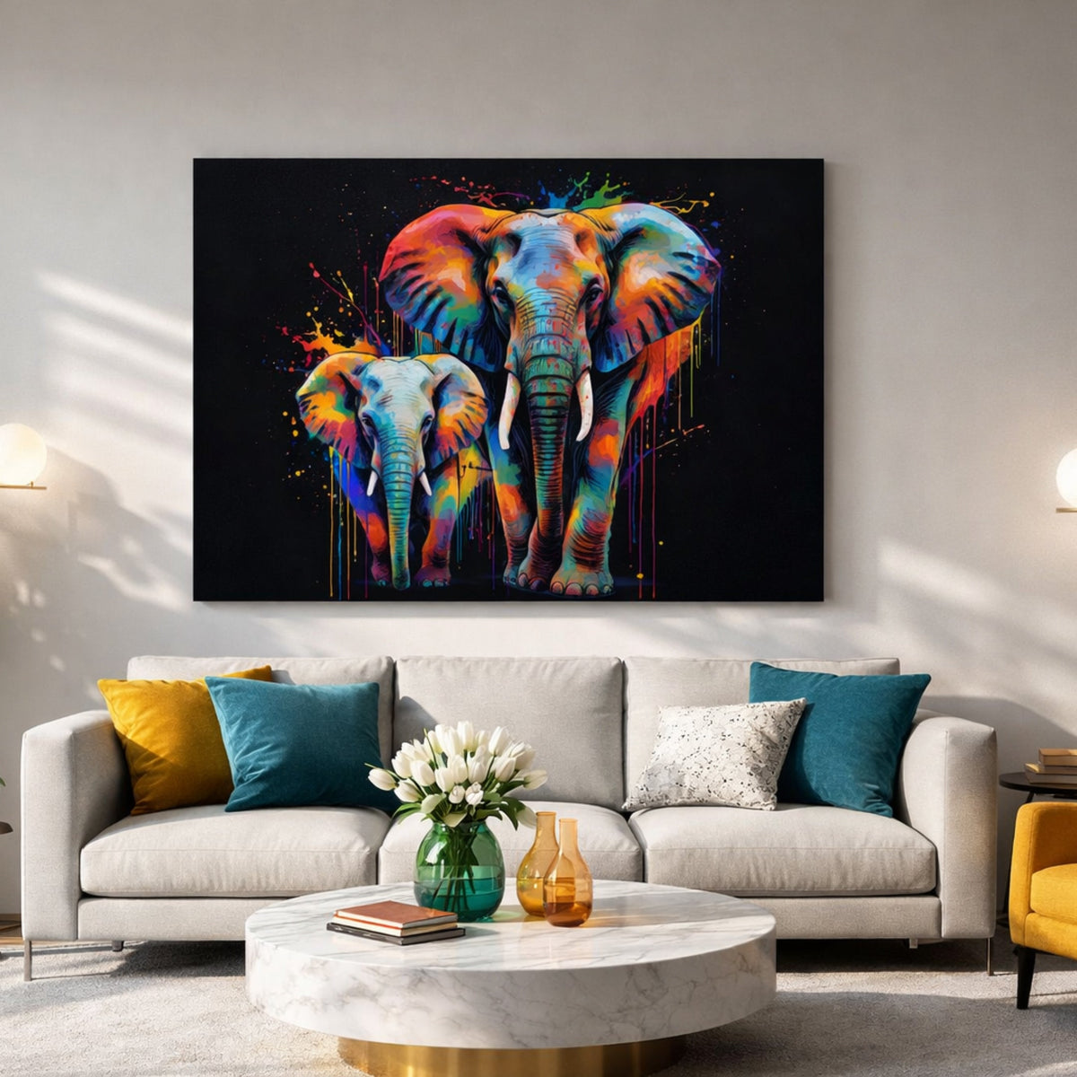Tableau Éléphant Multicolore pour salon