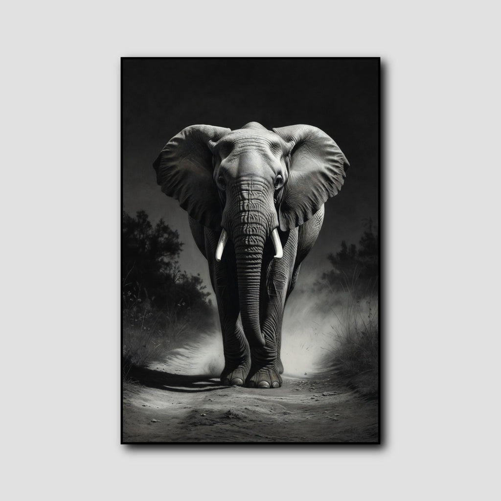 Tableau Éléphant Noir et Blanc style 1