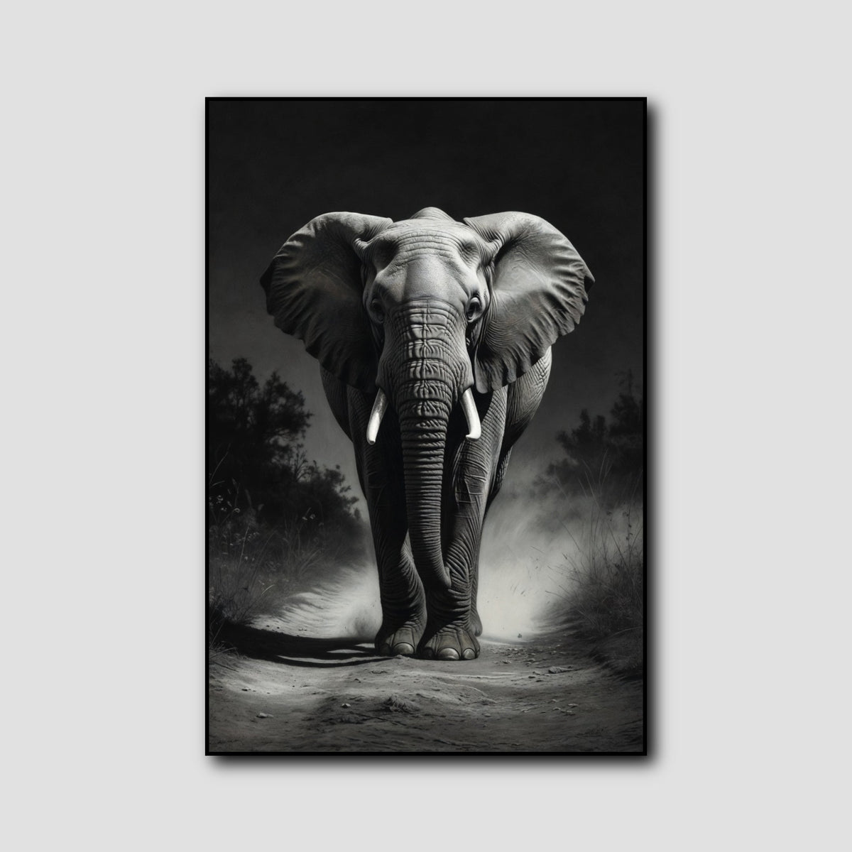 Tableau Éléphant Noir et Blanc style 1
