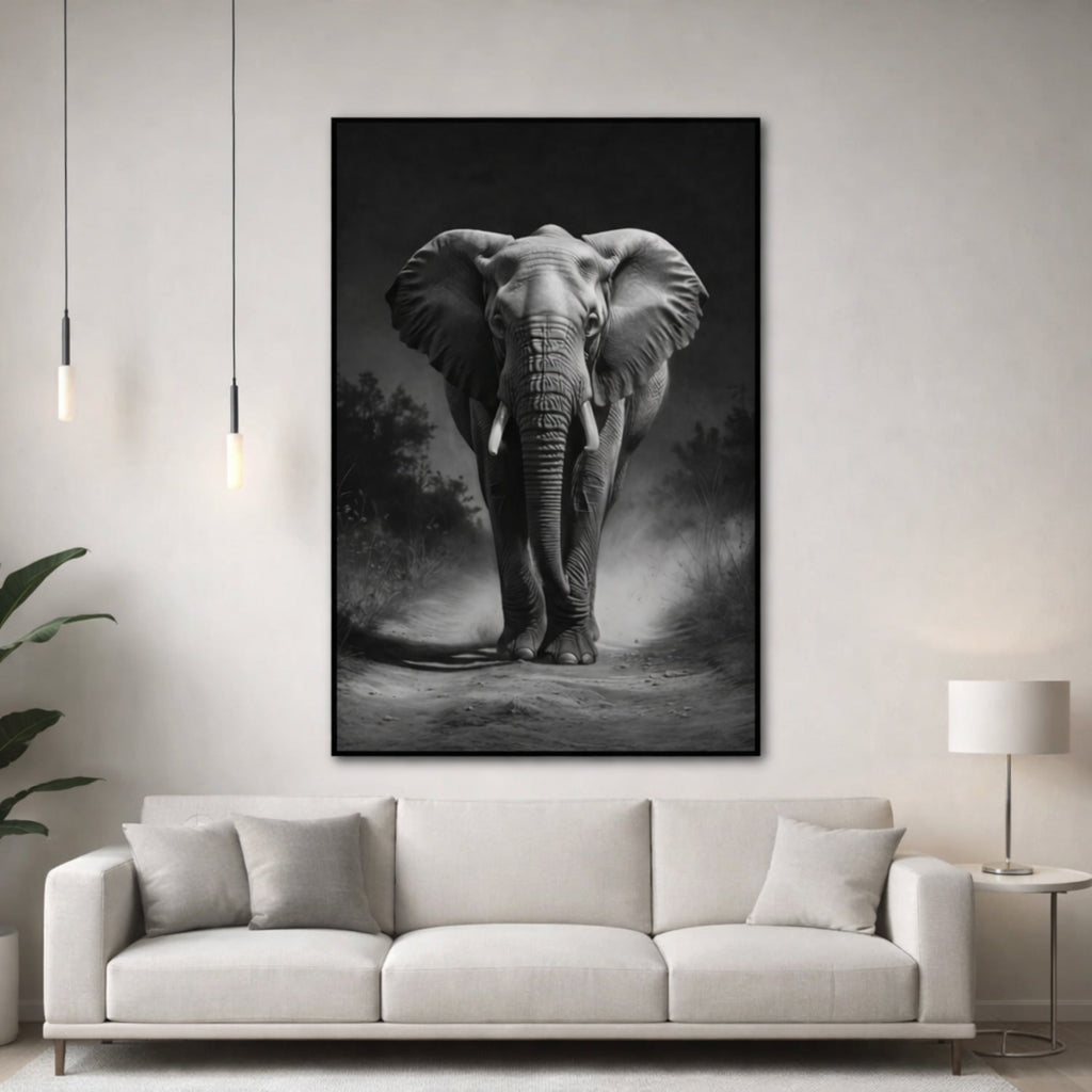 Tableau Éléphant Noir et Blanc pour salon