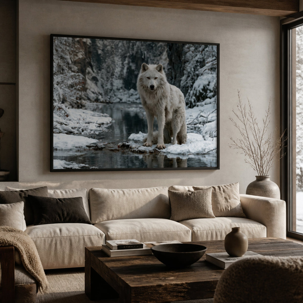 Toile Loup Paysage Enneigé pour salon