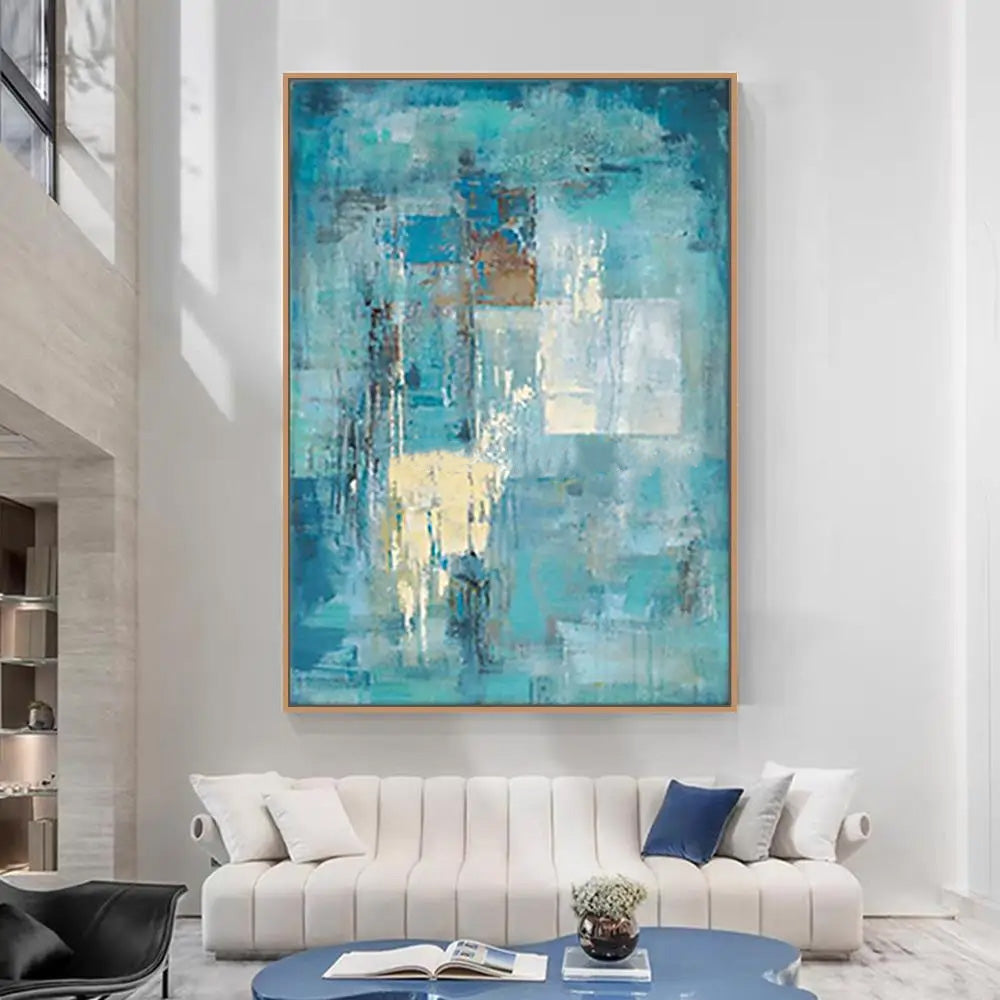 Tableau Abstrait Géométrique Turquoise salon