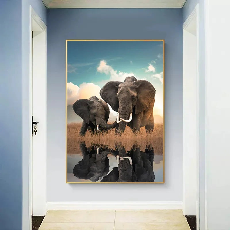 Tableau Éléphants et Reflets
