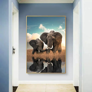 Tableau Éléphants et Reflets