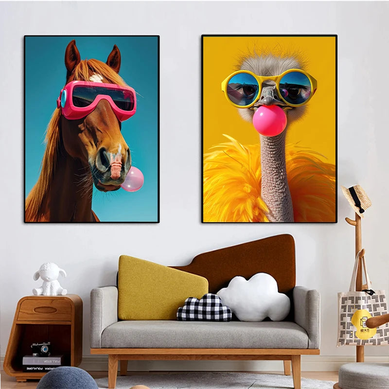 Tableau Pop Art Cheval et Autruche