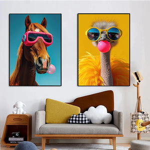 Tableau Pop Art Cheval et Autruche