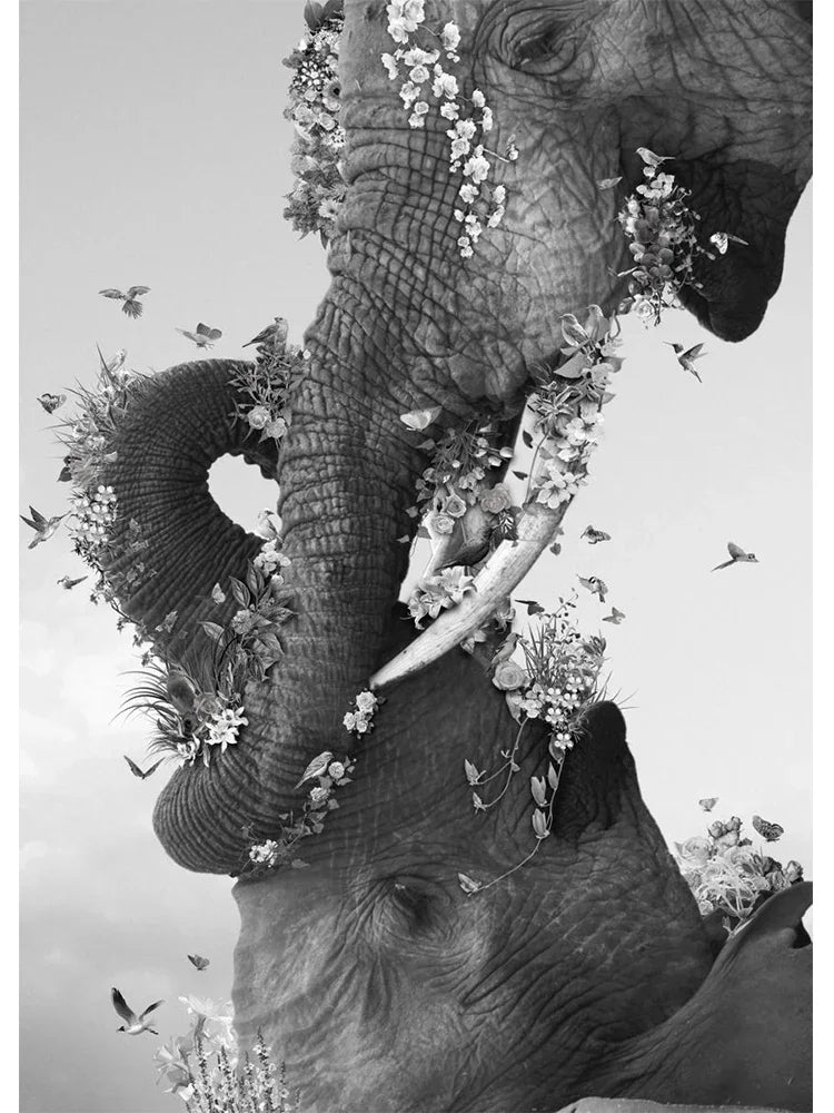 Tableau Éléphant Floral Minimaliste