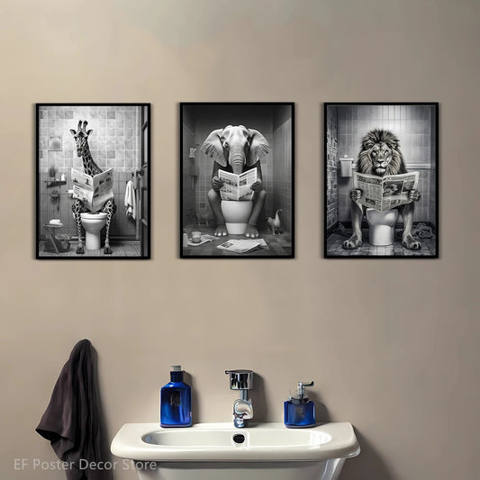 Tableau Animaux Toilettes Surréalistes