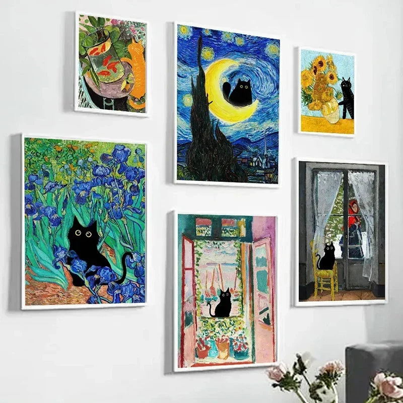 Tableau Van Gogh Chat Noir