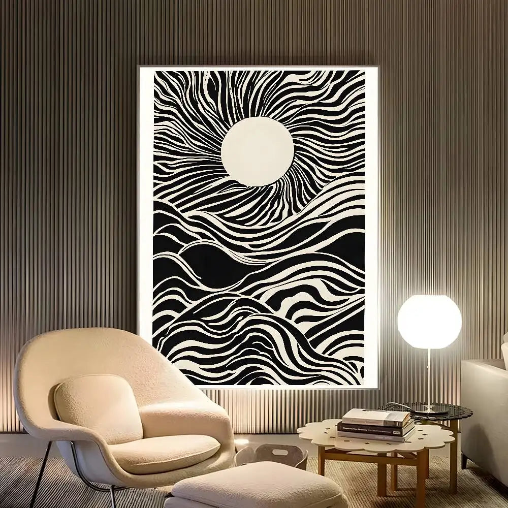 Tableau Abstrait Cercles Noir Orange